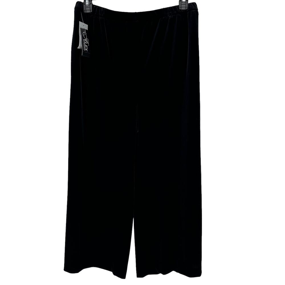 Alex Evenings Black Velvet Pull On Ankle Pants Womens Size XL Wide Leg